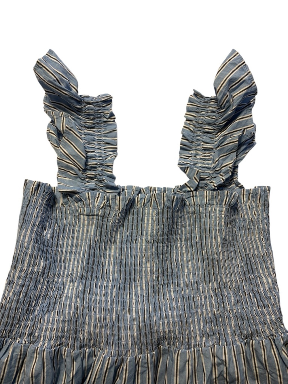 Quince 100% Organic Cotton Smocked Midi Dress L Azure Stripe Summer Vacation NWT - Picture 3 of 8